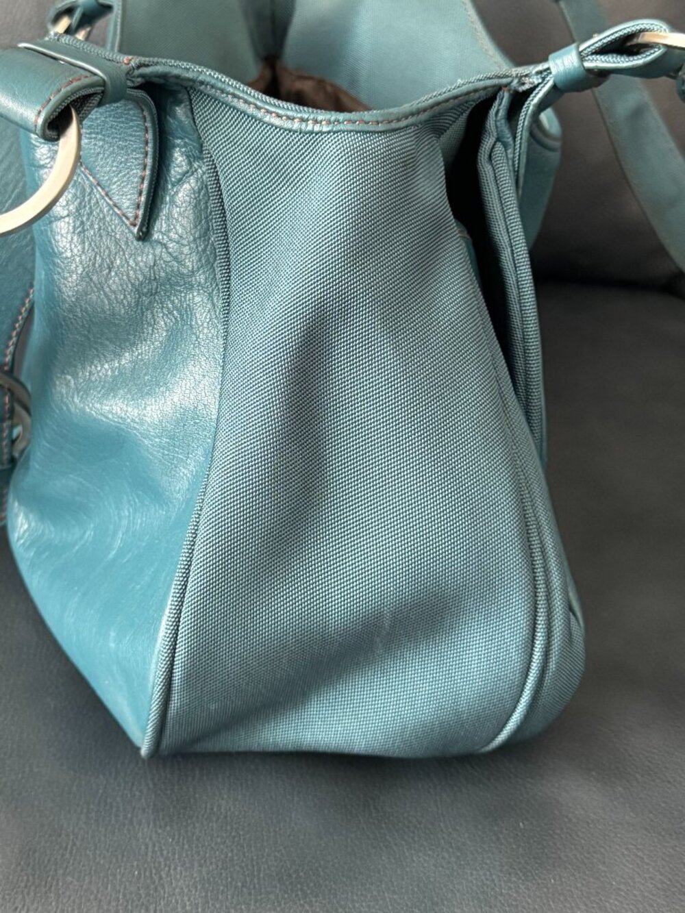 Kenneth Cole Crystal Teal Leather Handbag - Picture 8 of 14
